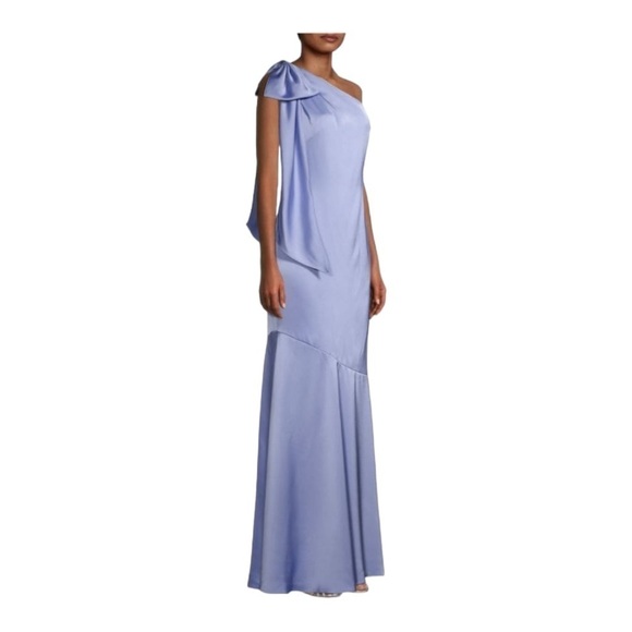 AIDAN MATTOX Satin Asymmetric One Shoulder Mermaid Maxi Gown Size 14 Blue NWT - Picture 8 of 12